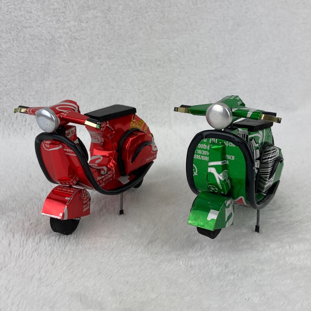 Handcrafted Red and Green Miniature Scooter Models | Coca-Cola & Heineken 4.5”